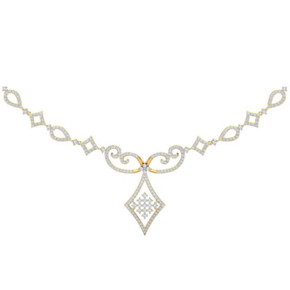 Close-up of yellow gold necklace showing the kite-shaped pendant detail