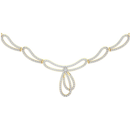 Close-up of yellow gold necklace showing the centre looped drop detail