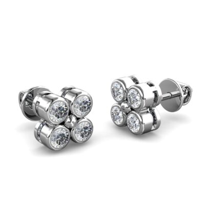 White gold bezel-set diamond cluster earrings, perspective view