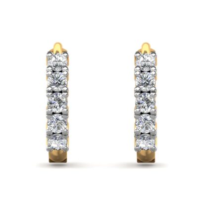 Yellow gold diamond huggie hoop earrings, front view