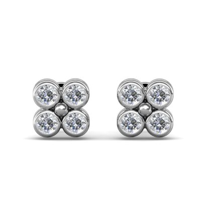White gold bezel-set diamond cluster earrings, side view