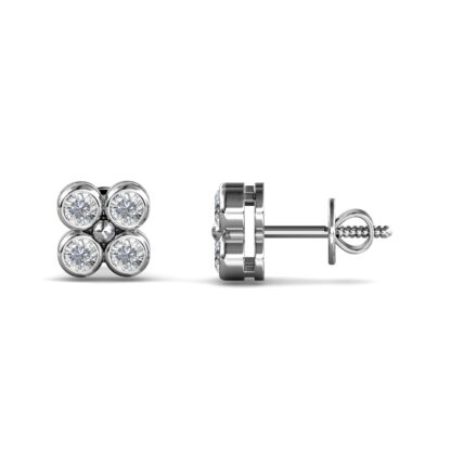 White gold bezel-set diamond cluster earrings, close-up