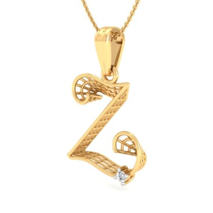 Yellow gold diamond initial Z pendant worn on chain