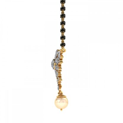 Yellow gold diamond leaf cluster mangalsutra pendant, angled view