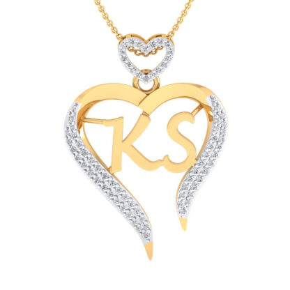 Yellow gold diamond heart pendant, close-up of pave outline