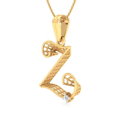 Yellow gold diamond initial Z pendant, front view