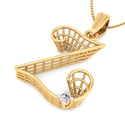 Yellow gold diamond initial pendant, side view