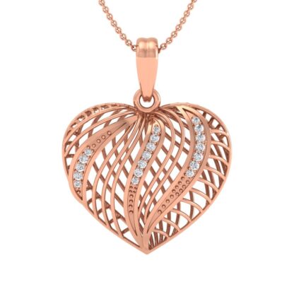 Rose gold heart pendant worn on chain