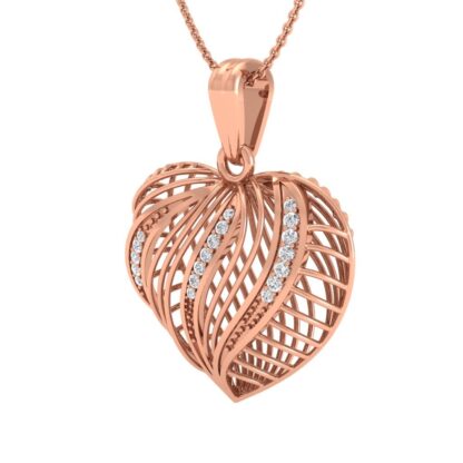 Rose gold pave diamond heart pendant, front view