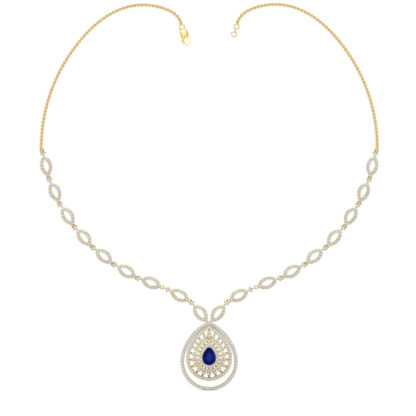 Angled view of yellow gold necklace showing the marquise link detail