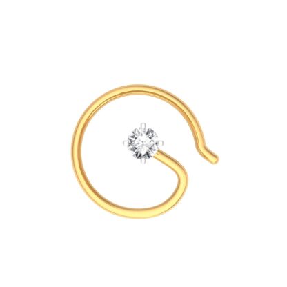 Front view of yellow gold hook nose pin with a prong-set diamond, 0.05 carat