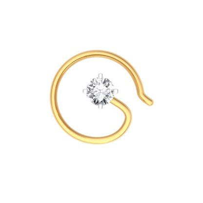 Front view of yellow gold hook nose pin with a prong-set diamond, 0.07 carat