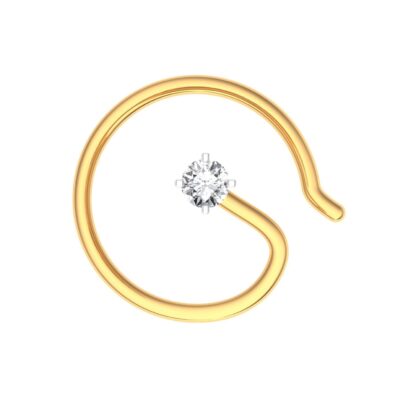Front view of yellow gold hook nose pin with a prong-set diamond, 0.02 carat