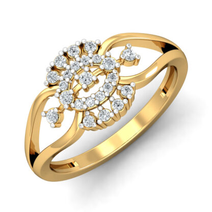 Front view of yellow gold oval diamond double halo ring