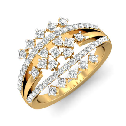Front view of yellow gold scattered diamond confetti ring