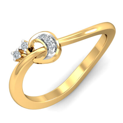Front view of yellow gold interlocking diamond knot ring