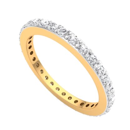 Perspective view of yellow gold side-set diamond wedding ring