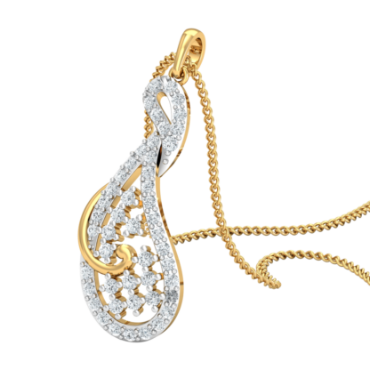 Yellow gold minimalist diamond pendant, close-up