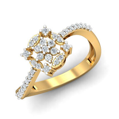 Front view of yellow gold marquise diamond flower crossover ring