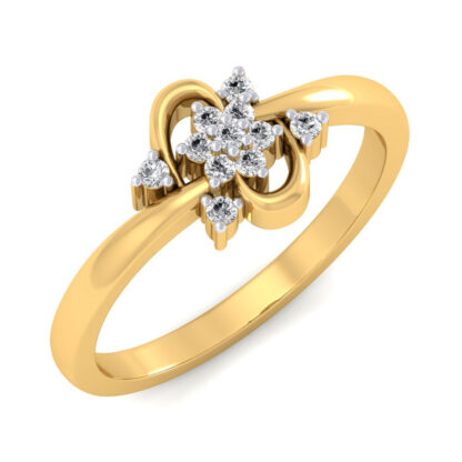 Front view of yellow gold diamond cluster fleur ring