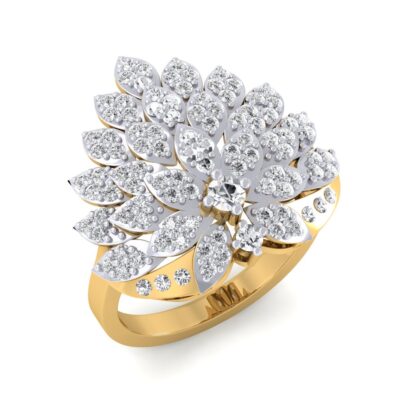 Front view of two-tone gold marquise diamond dahlia ring