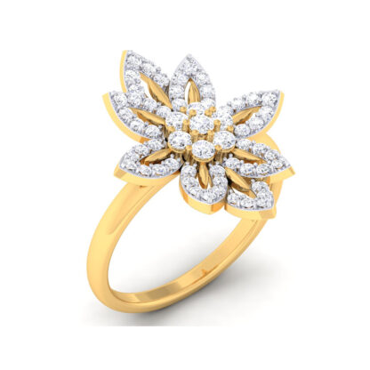 Front view of yellow gold diamond lotus flower ring