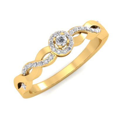 Front view of yellow gold diamond halo infinity wave ring