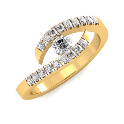 Front view of yellow gold open eye diamond ring