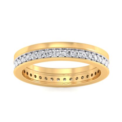 Front view of yellow gold center-set diamond eternity ring