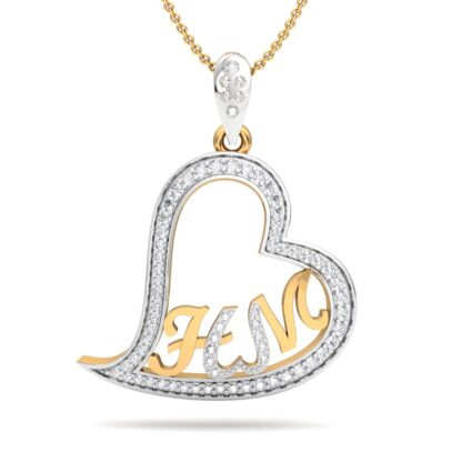 Angled view of yellow gold heart pendant showing the diamond outline detail