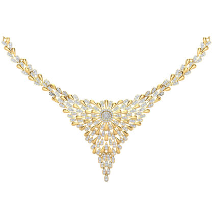 Angled view of yellow gold necklace showing the diamond spike cluster