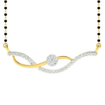 Angled view of yellow gold mangalsutra pendant showing the twist detail