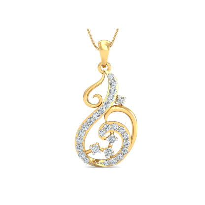 Side profile of yellow gold diamond paisley pendant showing depth
