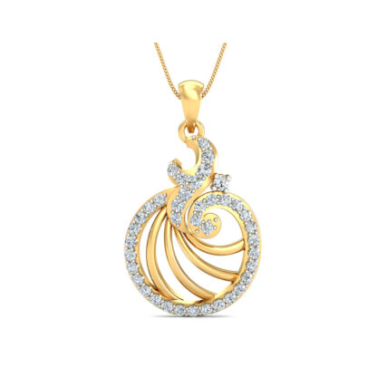 Side profile of yellow gold diamond circle pendant showing rib depth