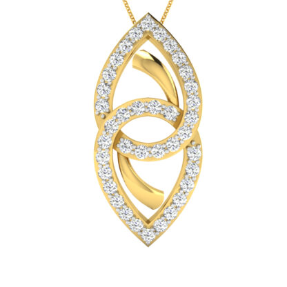 Angled view of yellow gold oval loop pendant showing the diamond outline