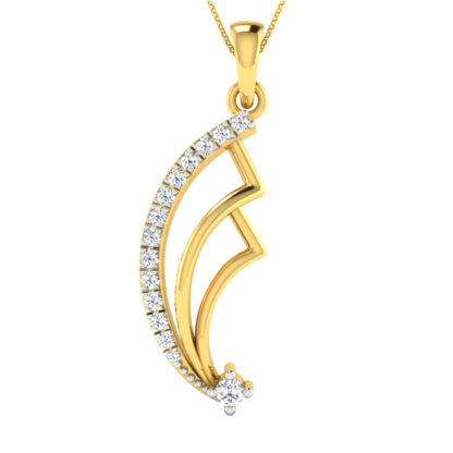 Angled view of yellow gold fan pendant showing the curved arc detail