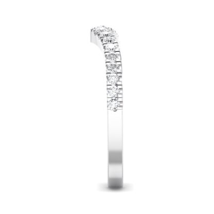 Side view of white gold or platinum V contour pave diamond half eternity ring showing the band depth and stone setting
