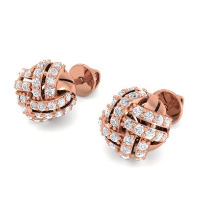 Rose gold diamond cluster stud earrings, side view
