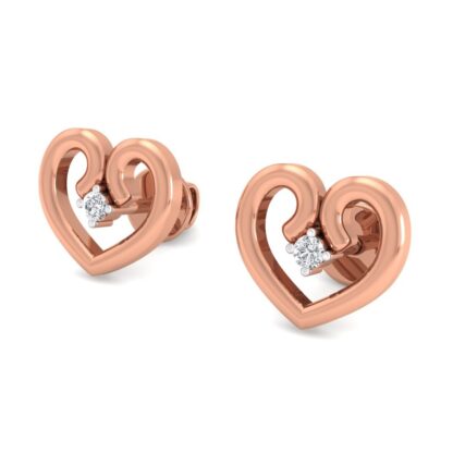 Rose gold open heart diamond stud earrings, front view