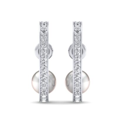 White gold crescent hoop pearl earring, side view