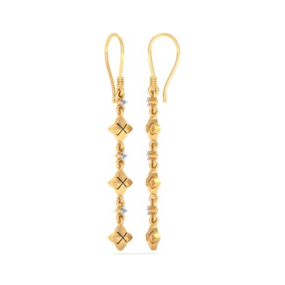Side view of yellow gold star trail drop earrings showing the linked beads