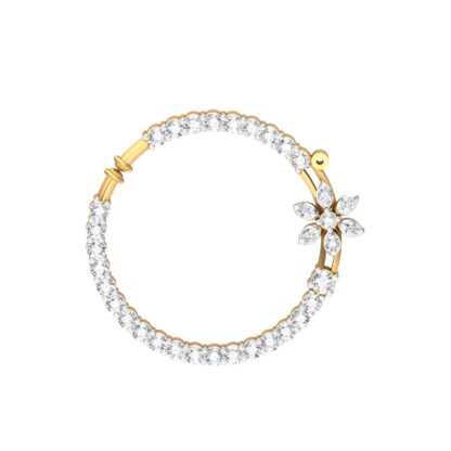 Yellow gold diamond hoop nose ring, close-up