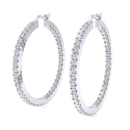 White gold pave diamond hoop earrings, front view