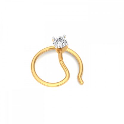 Close-up of yellow gold diamond hook nose pin showing the coiled wire