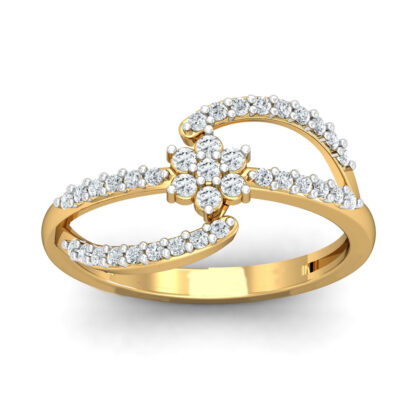 Yellow gold diamond flower figure-eight ring worn on finger
