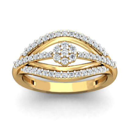 Yellow gold diamond flower leaf frame ring worn on finger