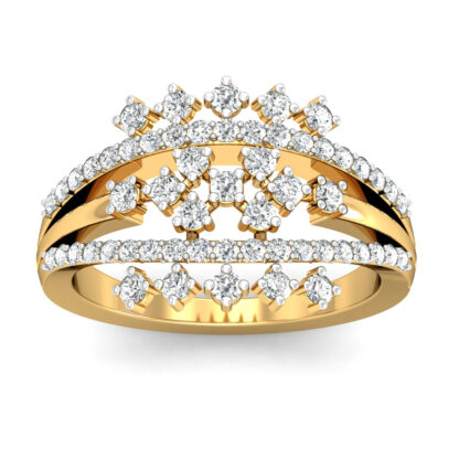 Yellow gold scattered diamond confetti ring worn on finger