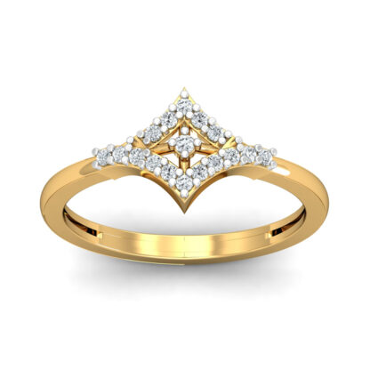 Yellow gold diamond kite silhouette ring worn on finger
