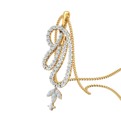 Yellow gold solitaire diamond pendant, close-up