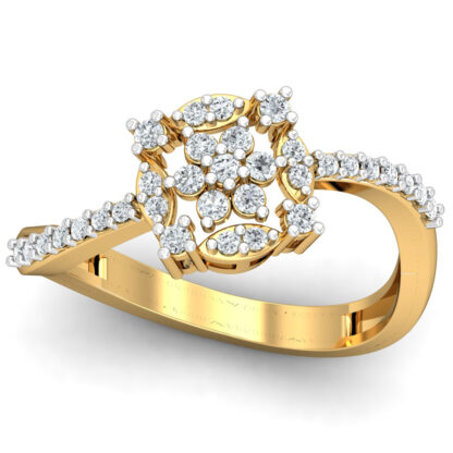 Top view of yellow gold marquise diamond flower crossover ring